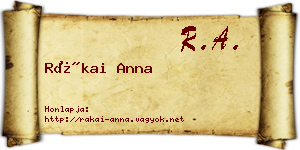 Rákai Anna névjegykártya